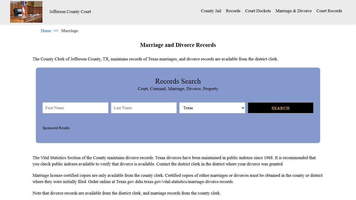 Marriage and Divorce Records | Jefferson County Court Texas
